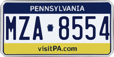 PA license plate MZA8554