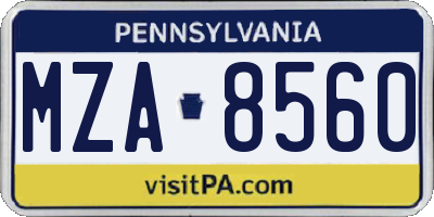 PA license plate MZA8560