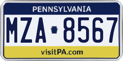 PA license plate MZA8567