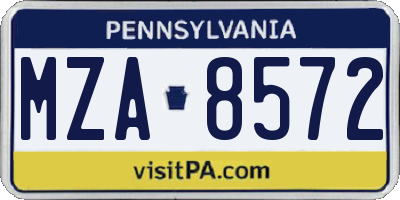PA license plate MZA8572