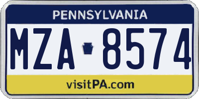 PA license plate MZA8574