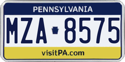 PA license plate MZA8575