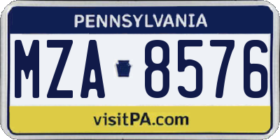 PA license plate MZA8576