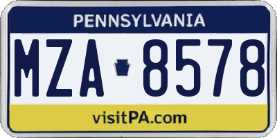 PA license plate MZA8578