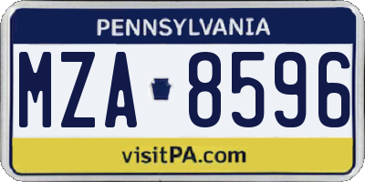 PA license plate MZA8596