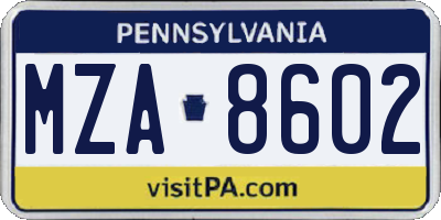 PA license plate MZA8602