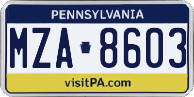 PA license plate MZA8603