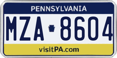 PA license plate MZA8604
