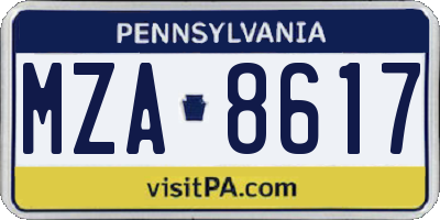PA license plate MZA8617