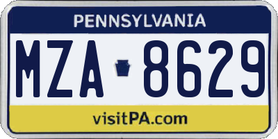 PA license plate MZA8629