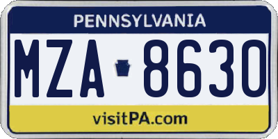 PA license plate MZA8630