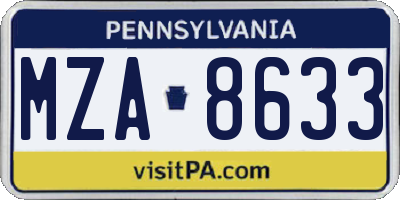PA license plate MZA8633