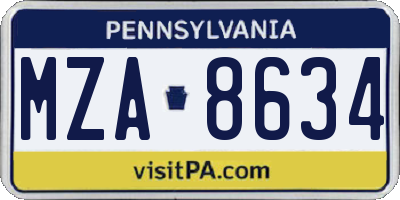 PA license plate MZA8634