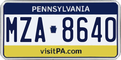 PA license plate MZA8640