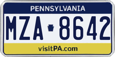 PA license plate MZA8642