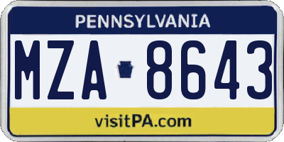 PA license plate MZA8643