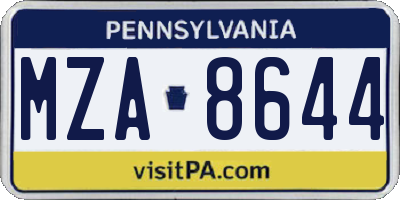 PA license plate MZA8644