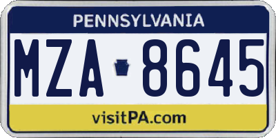 PA license plate MZA8645