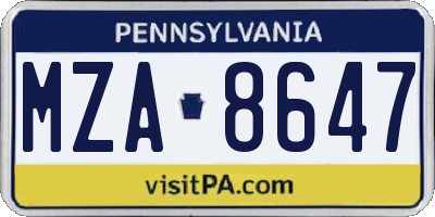 PA license plate MZA8647