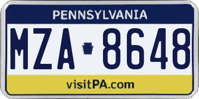 PA license plate MZA8648