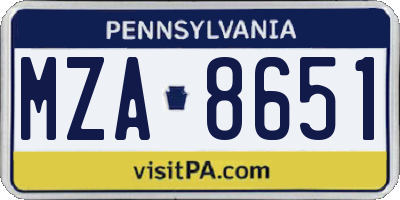 PA license plate MZA8651