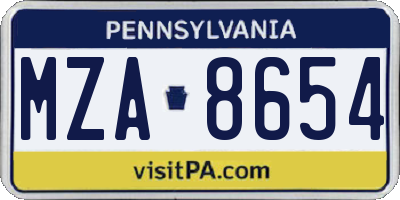 PA license plate MZA8654