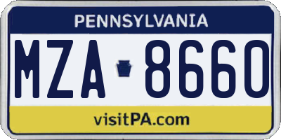 PA license plate MZA8660