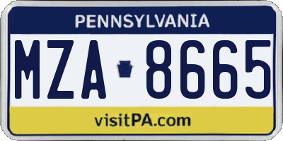 PA license plate MZA8665