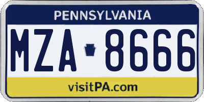 PA license plate MZA8666
