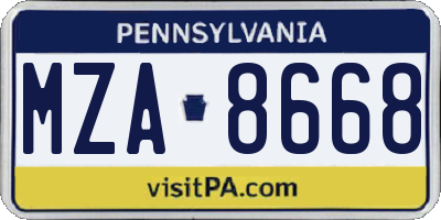 PA license plate MZA8668
