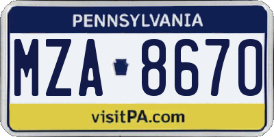 PA license plate MZA8670