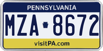 PA license plate MZA8672
