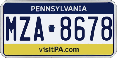 PA license plate MZA8678