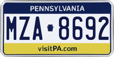 PA license plate MZA8692