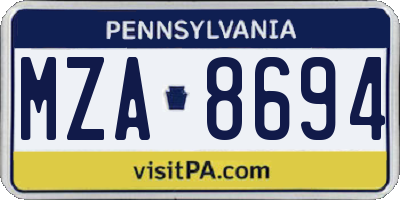 PA license plate MZA8694