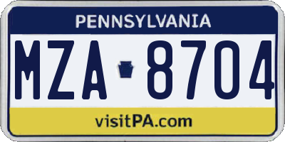 PA license plate MZA8704