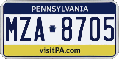 PA license plate MZA8705