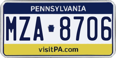 PA license plate MZA8706