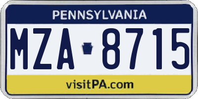 PA license plate MZA8715