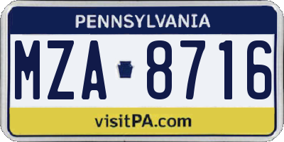 PA license plate MZA8716