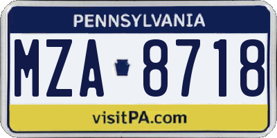 PA license plate MZA8718