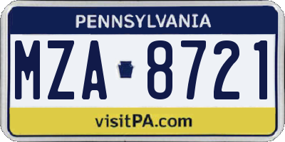 PA license plate MZA8721