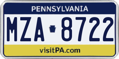 PA license plate MZA8722