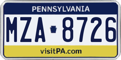 PA license plate MZA8726