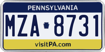 PA license plate MZA8731