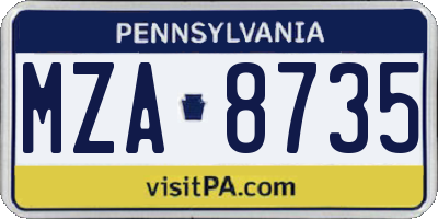PA license plate MZA8735