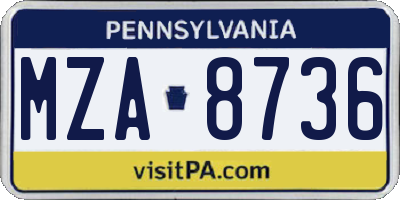 PA license plate MZA8736