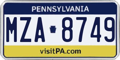 PA license plate MZA8749