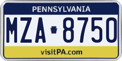 PA license plate MZA8750