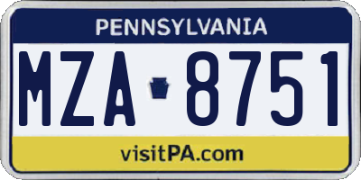 PA license plate MZA8751